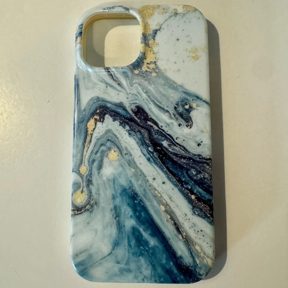 Blue Marble with Sparkly Gold Accents iPhone 15 Phone Case Great Condition